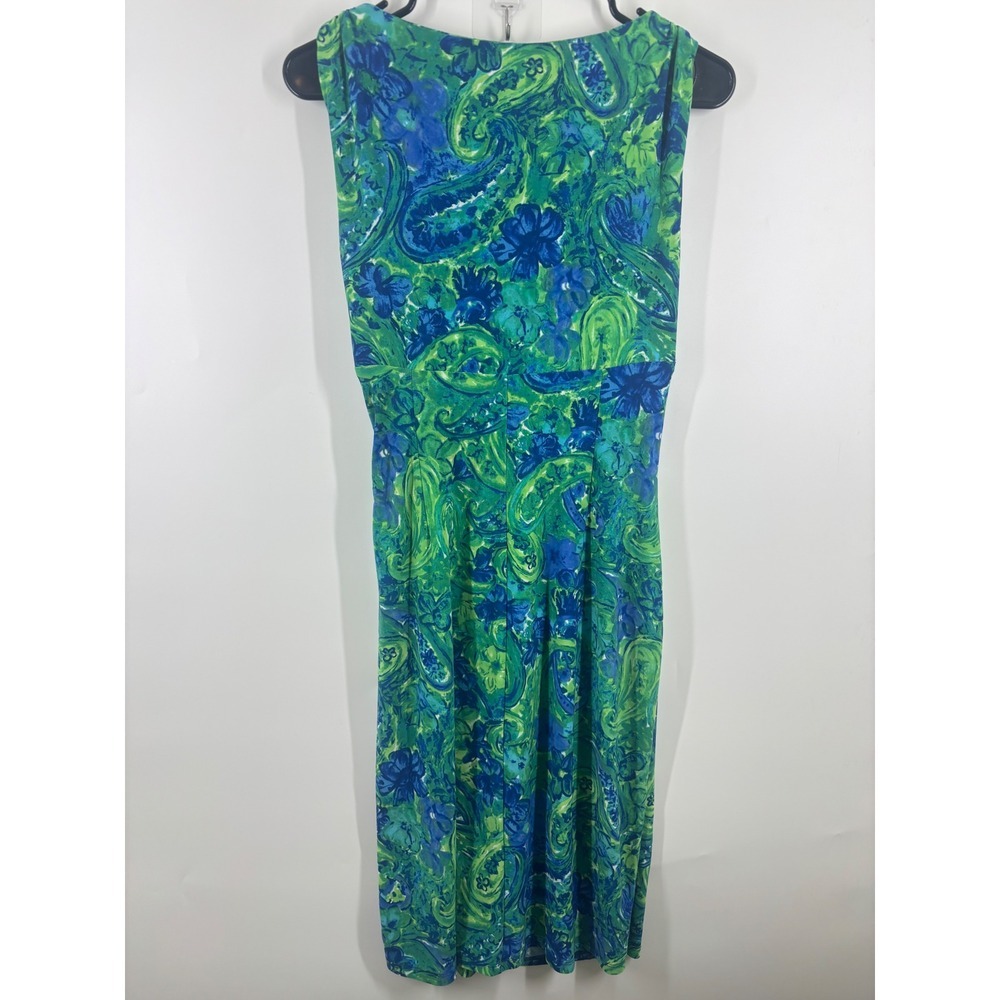 Lauren Ralph Lauren Green Blue Paisley Floral Ruched Surplice Sheath Dress 4 - Picture 2 of 5
